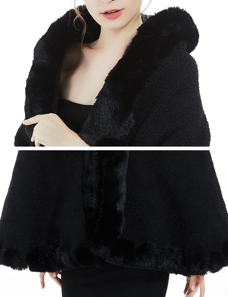 BEAUTELICATE Women Faux Fur Shawl Bridal Cape Wedding Faux Lambs Wool Shrug - Image 2